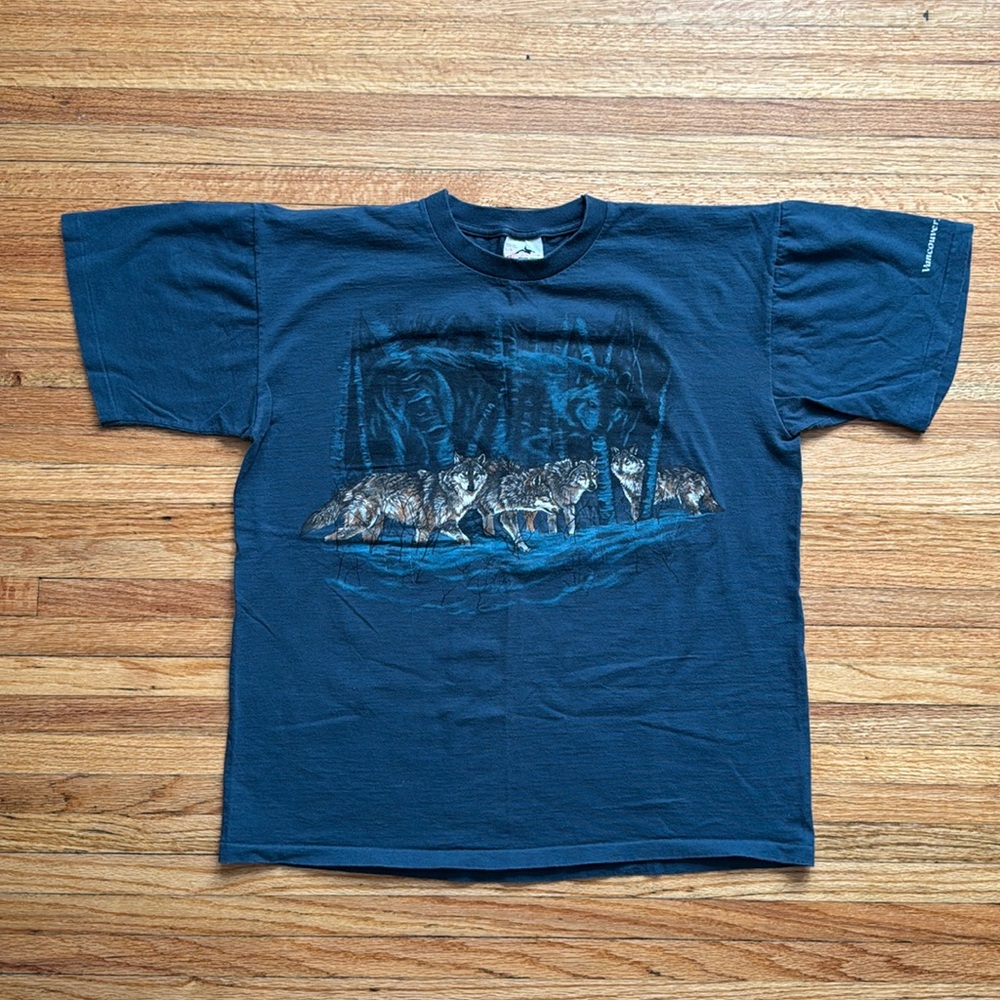 Vintage Harlequin Nature Wolf Graphic T-Shirt / 90s / Large / Single Stitch